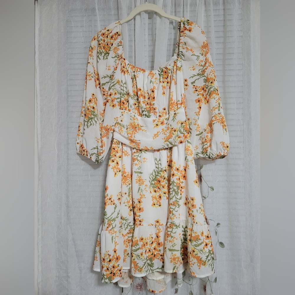 2/$25 Lantern Sleeve Floral Print Tie Back Sun Dress - Picture 5 of 5